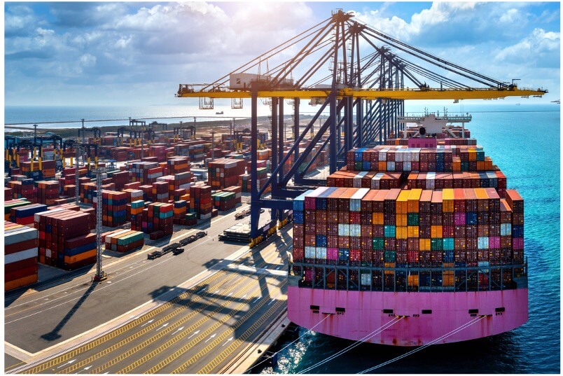 Container ship alongside a gantry crane